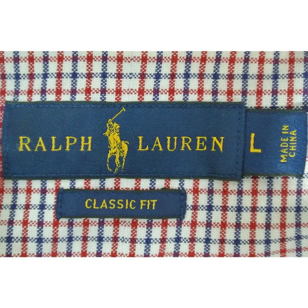 Polo Ralph Lauren shirt custom fit mens large long sleeve white red blue check